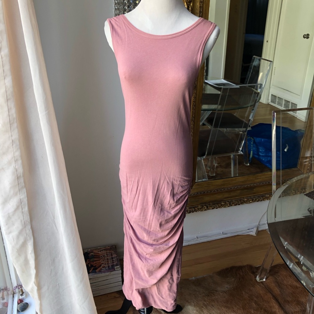 James Perse Elegant Rose Pink Sleeveless Ruched midi Dress size 1